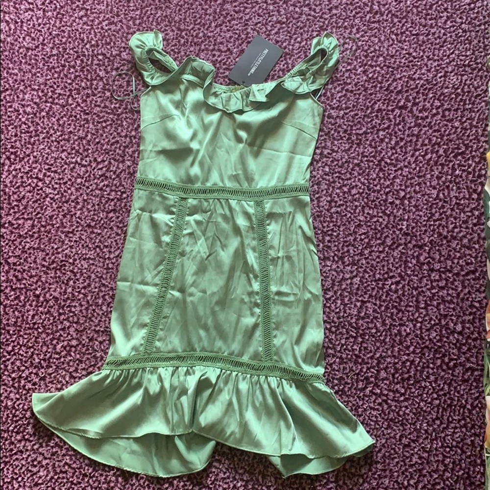 Sage green satin trim bodycon dress